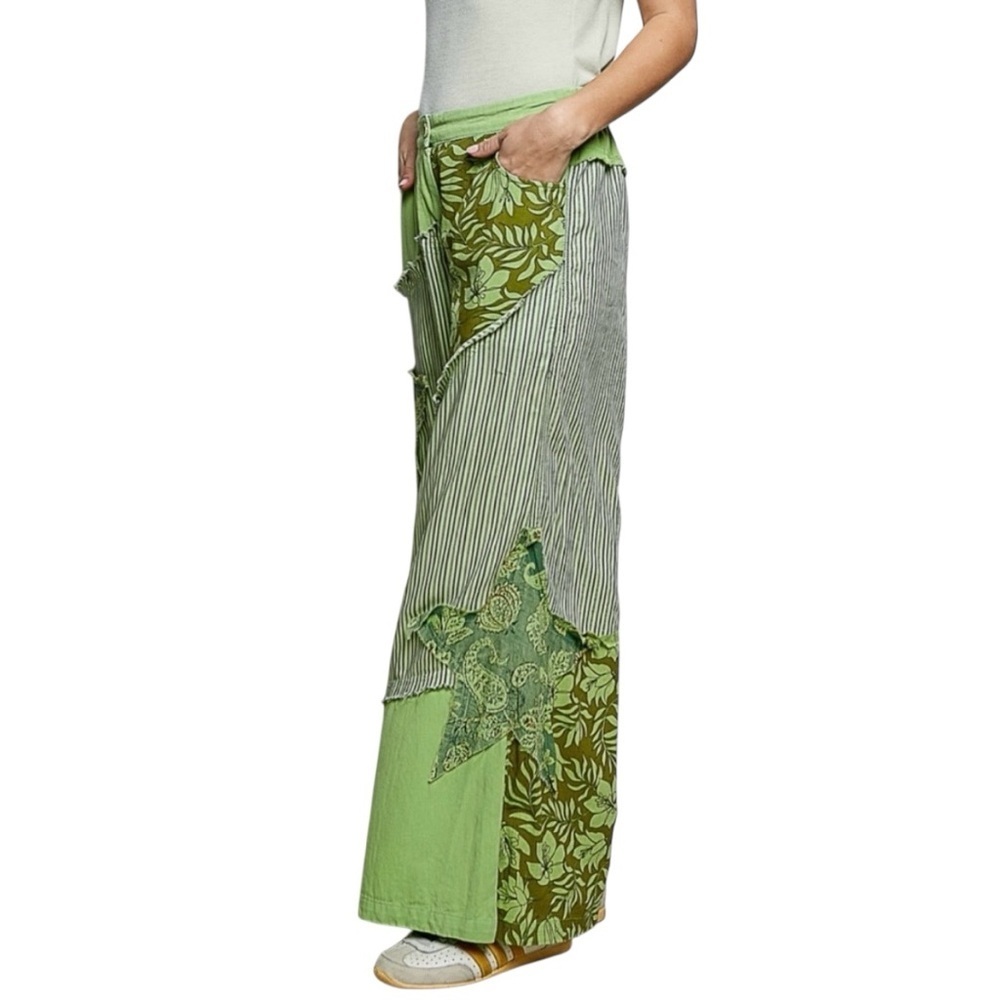 POL Ivy Oaks  Patchwork Wide-Leg Pants in Pistachio - Picture 4 of 5